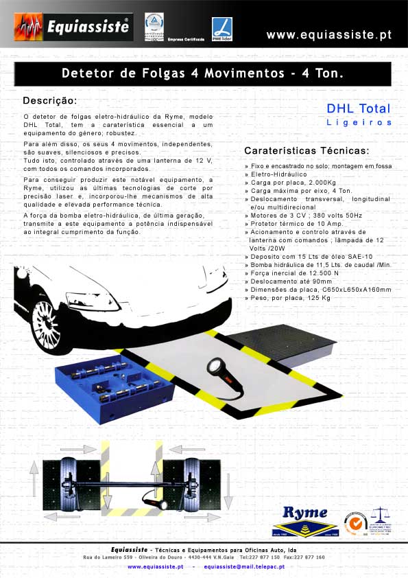 Ryme - Detetor de Folgas hidráulico para teste de veículos Ligeiros